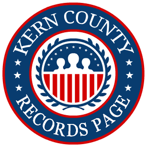 A round red, white, and blue logo with the words Kern County Records Page for the state of California.